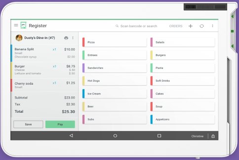 Paycue Register app running on a tablet